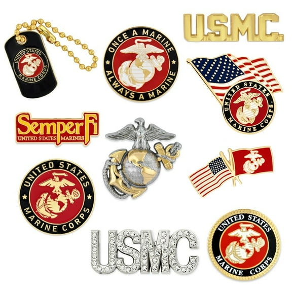 PinMart's Officially Licensed U.S.M.C. Marine Corps Enamel Lapel Pin Set