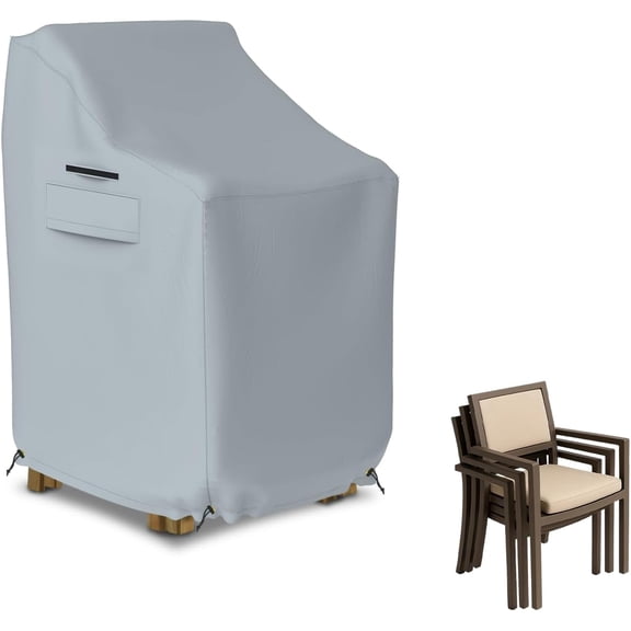 Seal Skin Stackable Patio Chair Cover, Waterproof Heavy-Duty Fabric (Gray, 26"W x 34"D x 45"H)