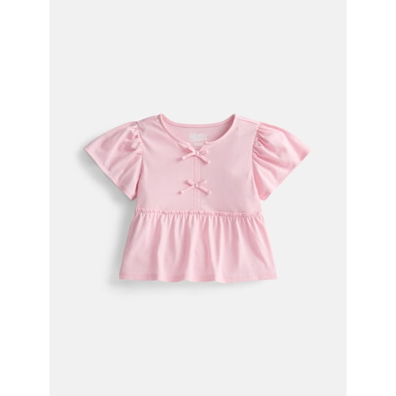 Wonder Nation Girls Bow Front Top with Short Sleeves, Sizes 4-18 & Plus