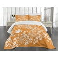 thumbnail image 3 of Ambesonne Orange Quilted Bedspread Set 3 Pcs, Japanese Tree Birds Art, King Size, Marigold White, 3 of 5