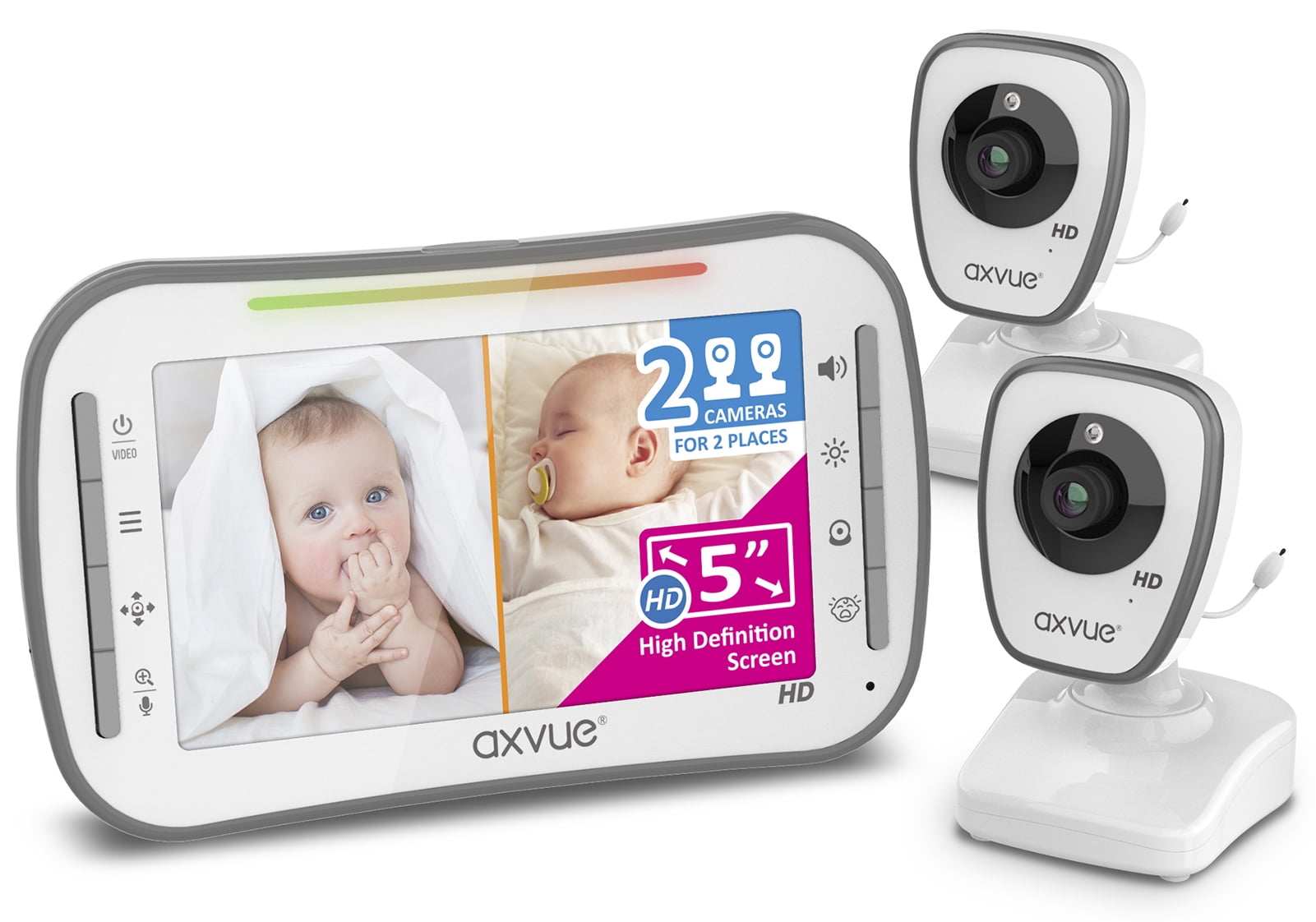 Temperature Alert. Secure Wireless Technology Video Baby Monitor 2 Cameras 1000ft Range Auto Night Vision Cam Comfort-Designed Handheld Large Vertical Screen 