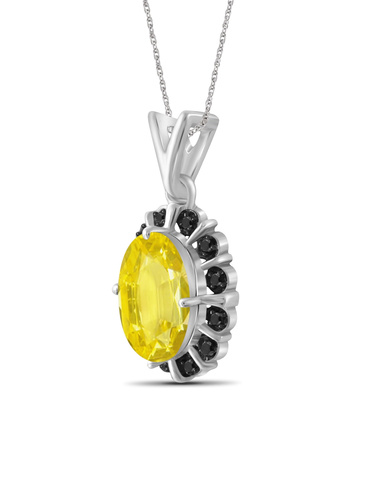 JewelersClub Silver Necklaces for Women –Silver Necklace for Women .925 Sterling Silver – Yellow Sapphire Necklace Centerpiece, Black Diamond Accents – Hypoallergenic Pendant