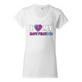 thumbnail image 2 of I Love My Boyfriend Tie Dye Pop Culture Women's Standard V-Neck Tee, White, Large, 2 of 3