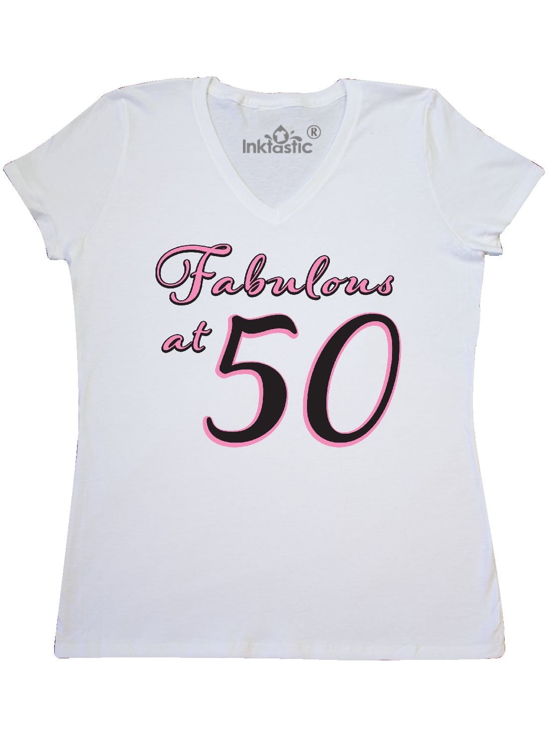 Shop4Ever Fifty & Fabulous Womens V-Neck T-Shirt Birthday Shirts Slim FIT