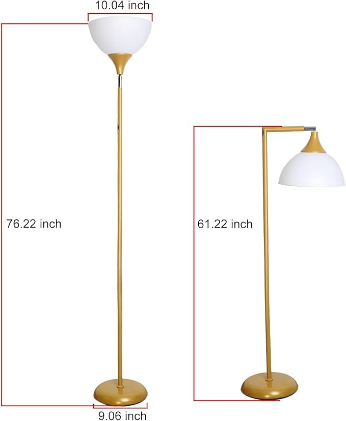 Anrotix 6.3 ft Art Deco Adjustable Head Gold Arc Floor Lamp with Clear Glass White Bowl Shade