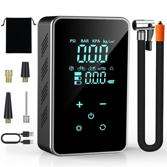Portable Air Compressor, Tire Inflator Air Pump for Car, Cordless 150 PSI Tire Pump with 6000mAh Battery, Touch Screen/Gauge/Light for Car Motor bicycle Ball