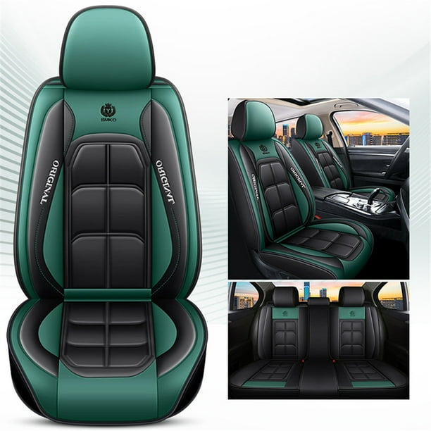 Black Green Leather Car Auto Seat Cover Full Set Universal Cushion