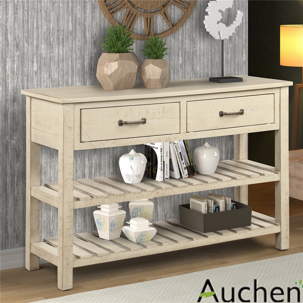 AUCHEN Console Table, Retro Entryway Table with Drawers and Shelf