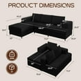 thumbnail image 3 of 106" Cloud Modular Sectional Sofa with Left-Facing Chaise Lounge, No Assembly L-Shaped Couch, Iron Frame, Fluffy Corduroy Upholstery for Living Room, Bedroom, Office, Black, 3 of 7