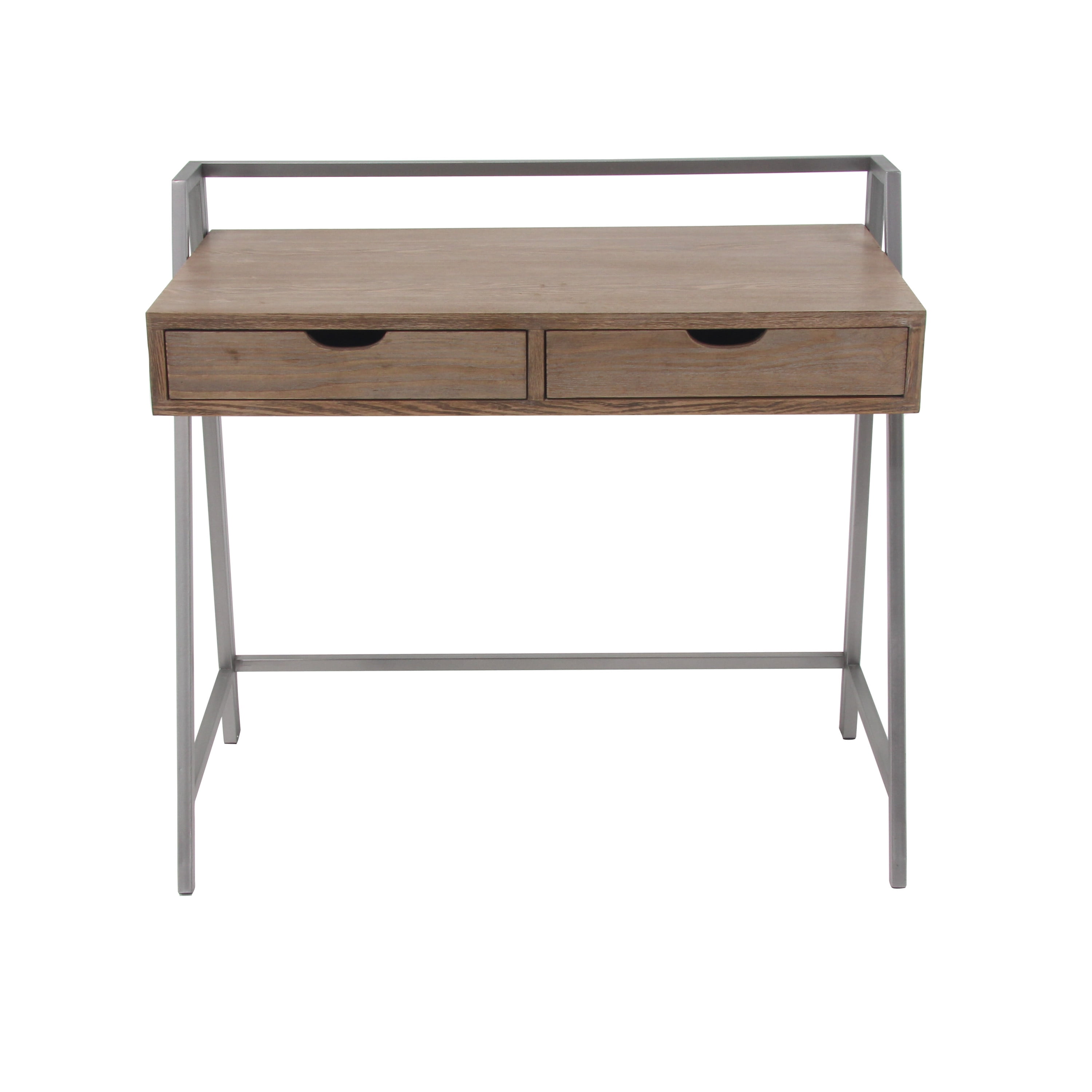 DecMode 38" x 34" Brown Wood Desk with Grey Metal Frame, 1-Piece