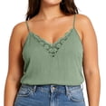 thumbnail image 2 of ClodeEU Women's V Neck Lace-Trimmed Tank Top,Loose Fit Casual Solid Color Camisole Green,Women's Plus L, 2 of 6