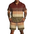 thumbnail image 2 of Hearthz Men's 2 Pieces Outfits Casual Striped Print Short Sleeve Button Down Shirt and Shorts Set Summer Tracksuits Set with Pockets, 2 of 6