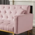 thumbnail image 2 of Convertible Folding Futon Sofa Bed, Tufted Velvet Sleeper Sofa Couch with Tapered Metal Legs, 73.2" W Modern Small Sofa with 2 Pillows for Living Room, Bedroom, Apartment, Home and Office, Pink, 2 of 8