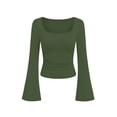 thumbnail image 7 of CHGBMOK Women's Flared Long Sleeve Shirts Square Neck Blouse Fall Outfits Ribbed Slim Fit Work Tops, 7 of 7