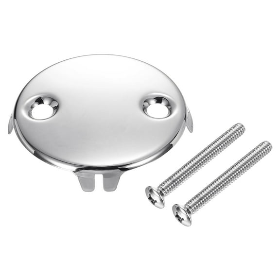 Bathtub Drain Overflow Plate, Universal Dual Hole Tub Drain Cover with Screw for Most Standard Bath Tub Drains Bathroom Household, Chrome
