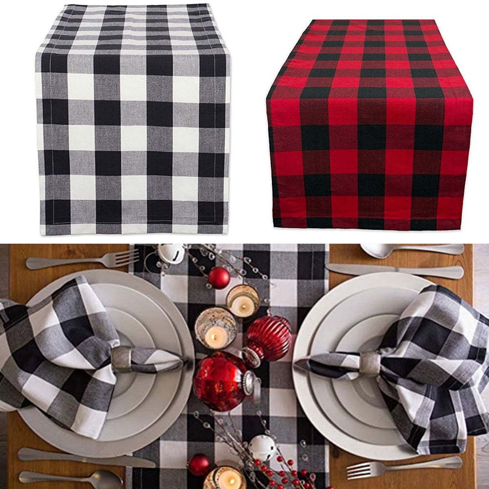 Black and White Plaid Buffalo Check Table Runner Gingham Country Kitchen Decor