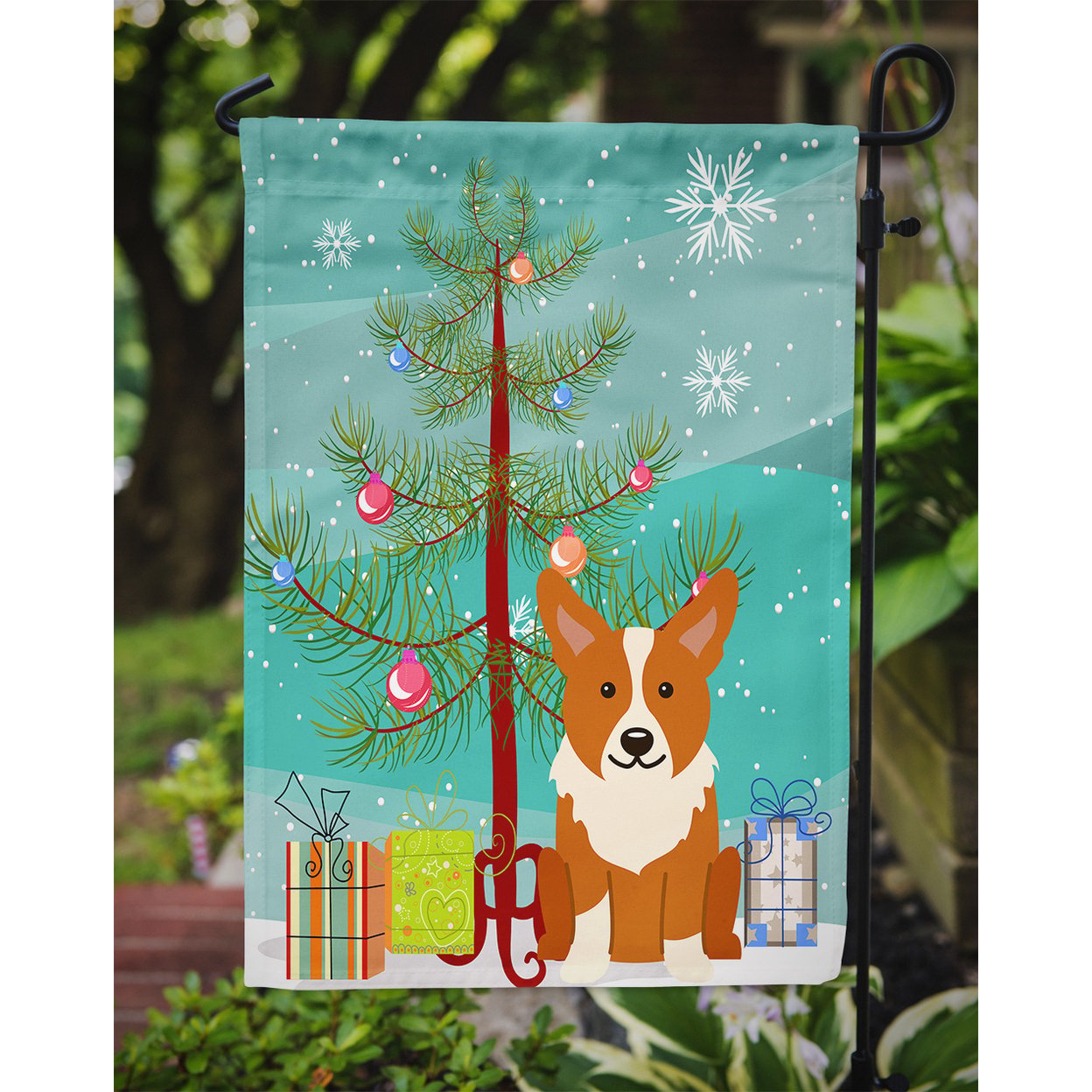thumbnail image 3 of Carolines Treasures BB4225GF Merry Christmas Tree Corgi Flag Garden Size, 3 of 3
