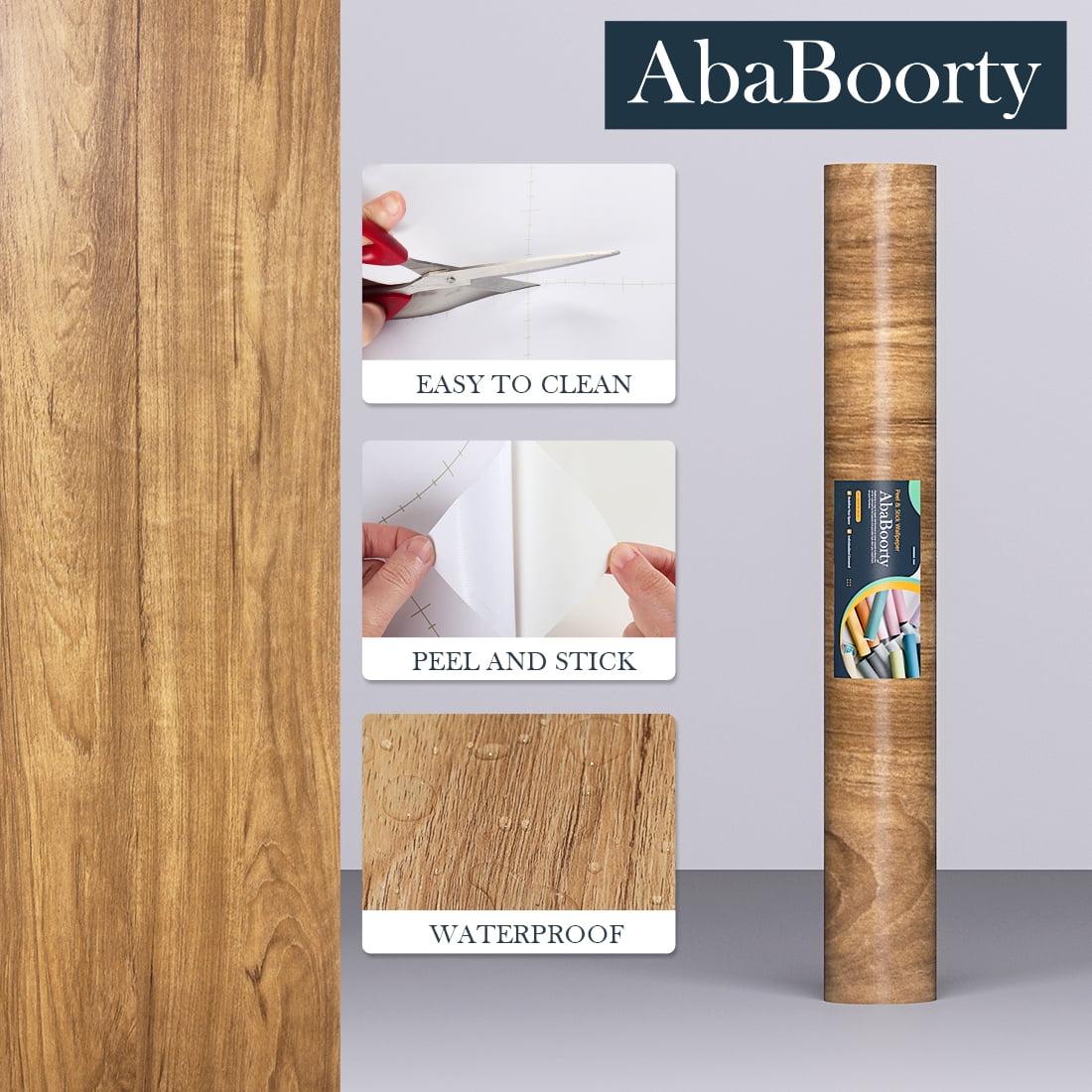 Rustic Wood Contact Paper 395"x15.8" AbaBoorty Wood Grain Wallpaper Peel and Stick Wall Paper Vinyl Wrap Paper Farmhouse Removable Wallpaper for Decor Kitchen Counter Cabinets Desk Table Top Cupboard