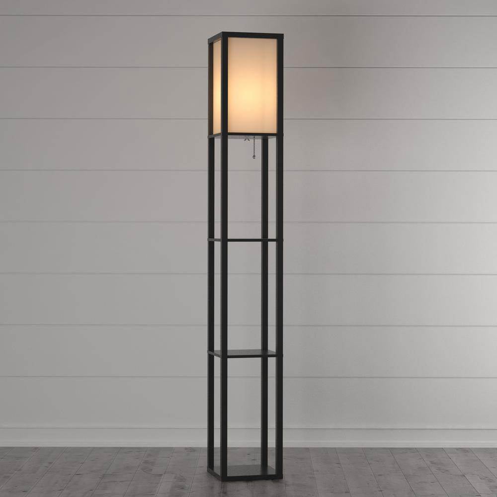 Adesso Titan 72" Modern Column Standing Floor Lamp with 3 Storage Shelves, Black