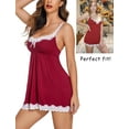 thumbnail image 6 of Avidlove Sleepwear Women Lingerie Lace Chemises V-Neck Nightgown Full Slip Babydoll Dress Dark Red, 6 of 7