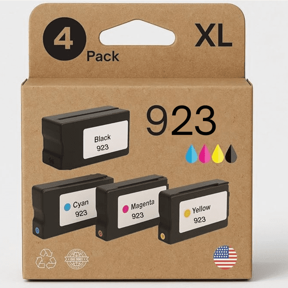 Compatible Ink Cartridge for 923XL 923. Includes Black, Cyan, Magenta and Yellow Cartridges. 923e Works with Printers OfficeJet 8120, 8130, OfficeJet Pro 8135e, 8138e, 8122e. 4 Pack