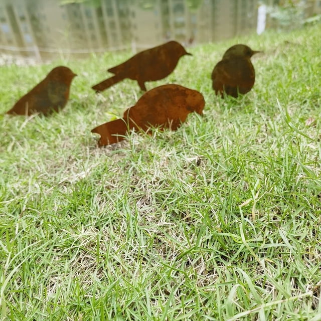Decoración de Pájaros Oxidados, Estatuas de Pájaros de Metal, Pátinas Realistas, Pájaros de Metal, Adornos de Jardín, Silueta, Decoración de Valla de Jardín