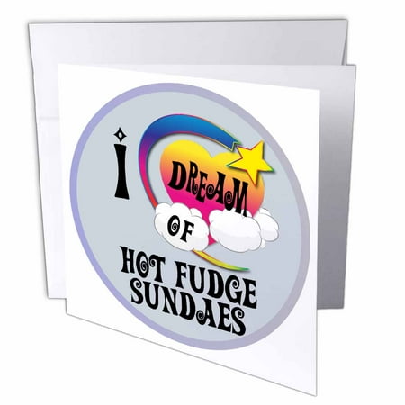 - 3dRose Cute Girly Heart Star Clouds I Dream Of Hot Fudge Sundaes, Greeting Cards, 6 x 6 inches, set of 12