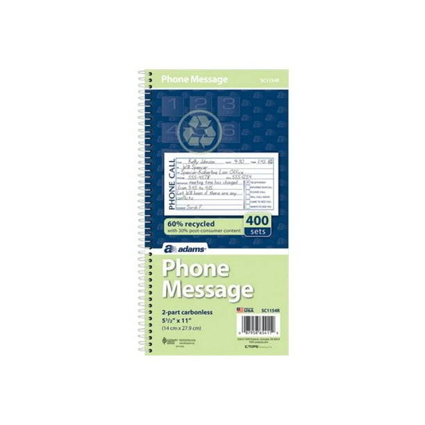 Adams Phone message book 100 sheets 400 forms 5 in x 2.76 in