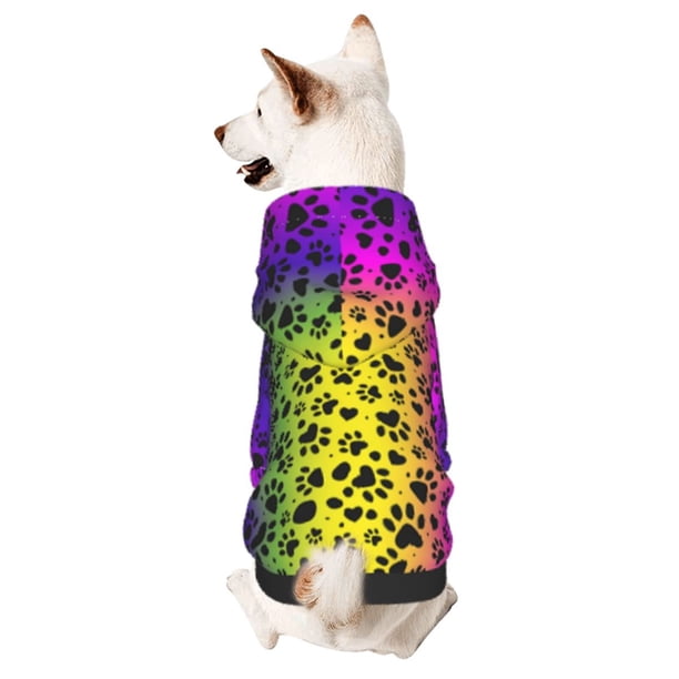 Fotbe Animal Paw Rainbow Sudadera con Estampado para Perros Pequeños – Suéter con Capucha para Mascotas, Tela Suave de Forro Polar con Bolsillo-X-Small