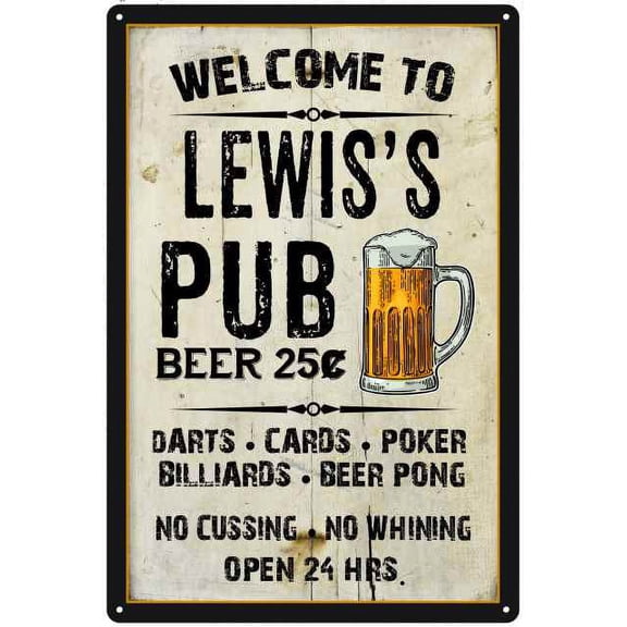 LEWIS'S Pub Sign Vintage Man Cave Bar 8 x 12 High Gloss Metal 208120028183