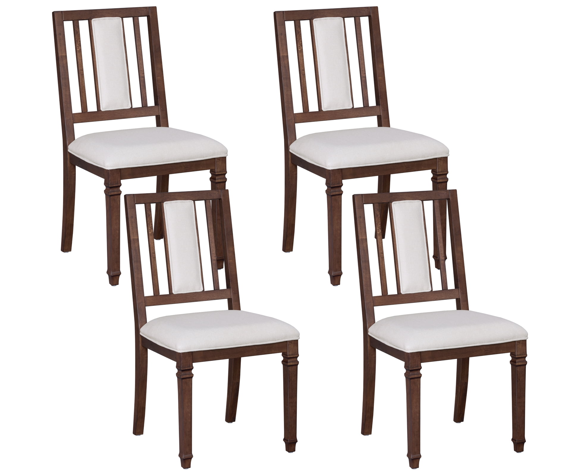 WAMPAT Farmhouse Upholstered Dining Chairs Set of 4,Modern Kitchen Chairs with Fabric Cushion & Splat Back for Dining Room,Living Room,Brown