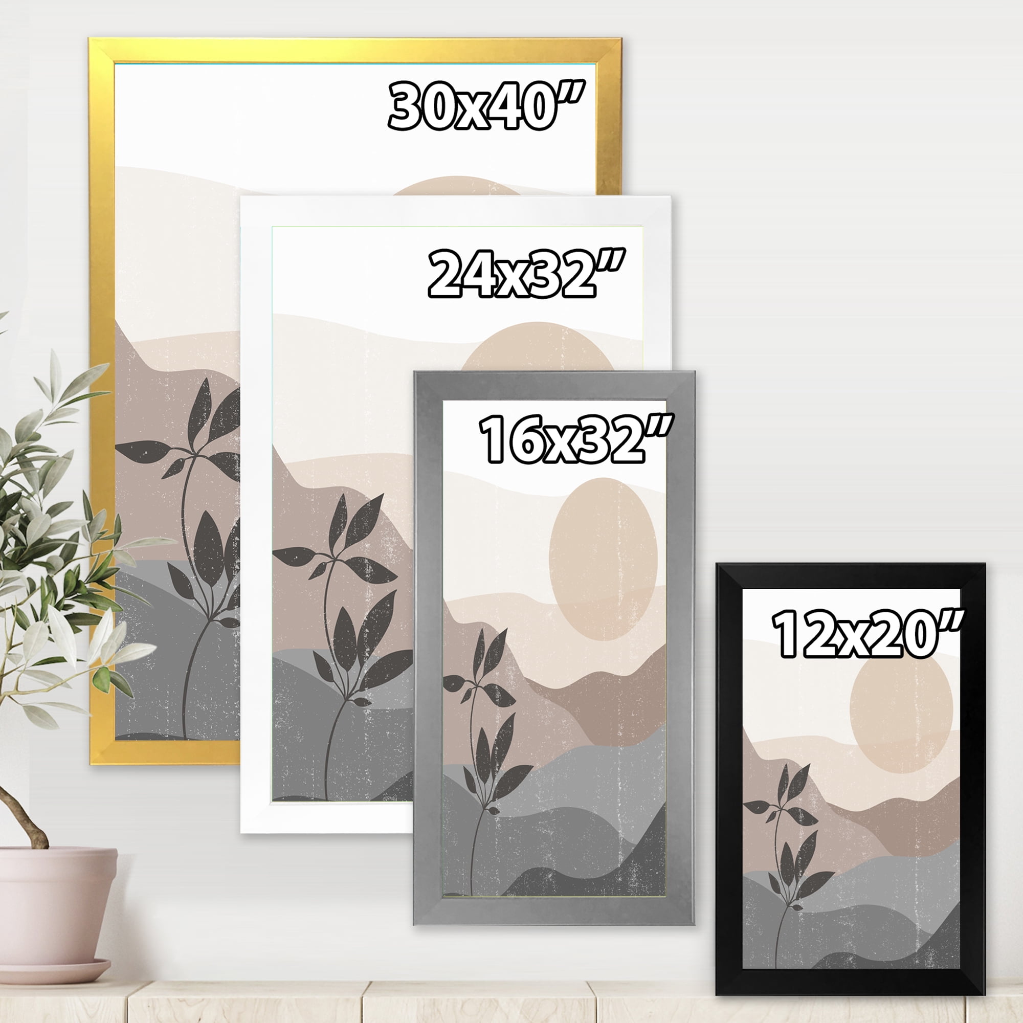 Designart 'Minimalist Sunset Over Mountain Landscape' Modern Framed Art Print
