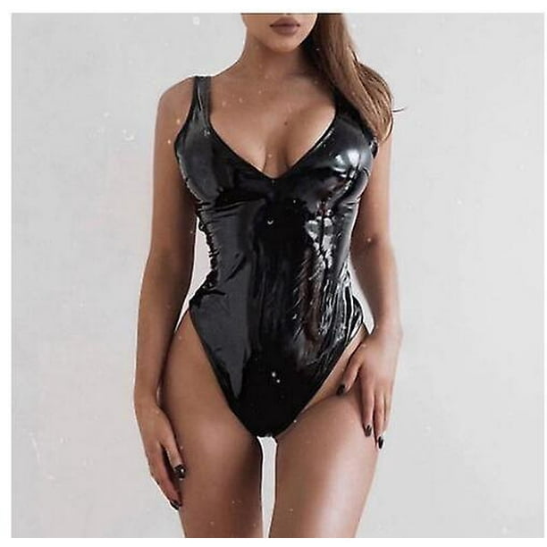 Primavera moda cuero negro Sexy fiesta mujer mono verano Club sólido sin mangas Oficina señoras elegante básico elástico