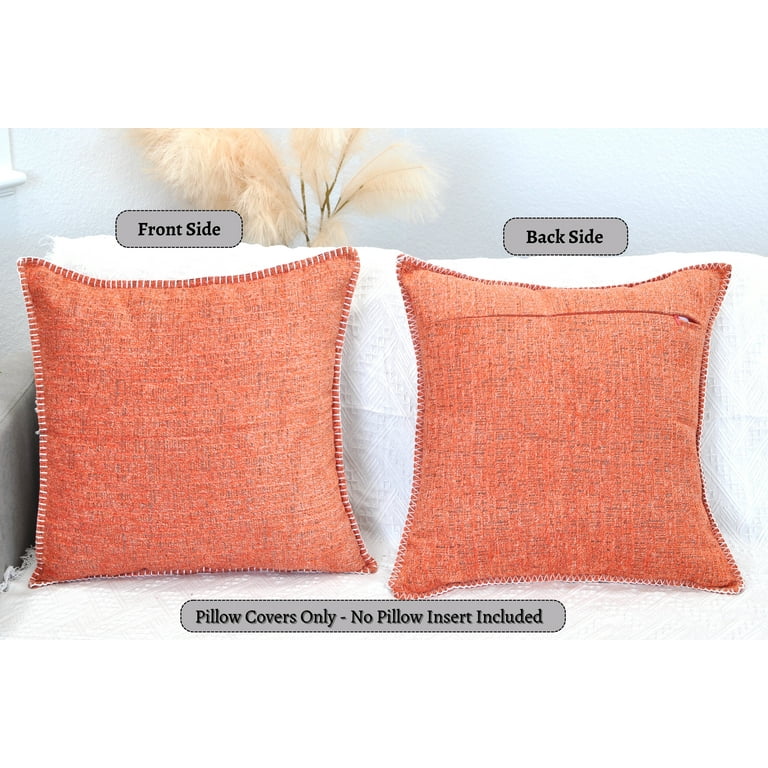Set of 2 Textured Throw Pillow Covers 18x18 inch Orange with