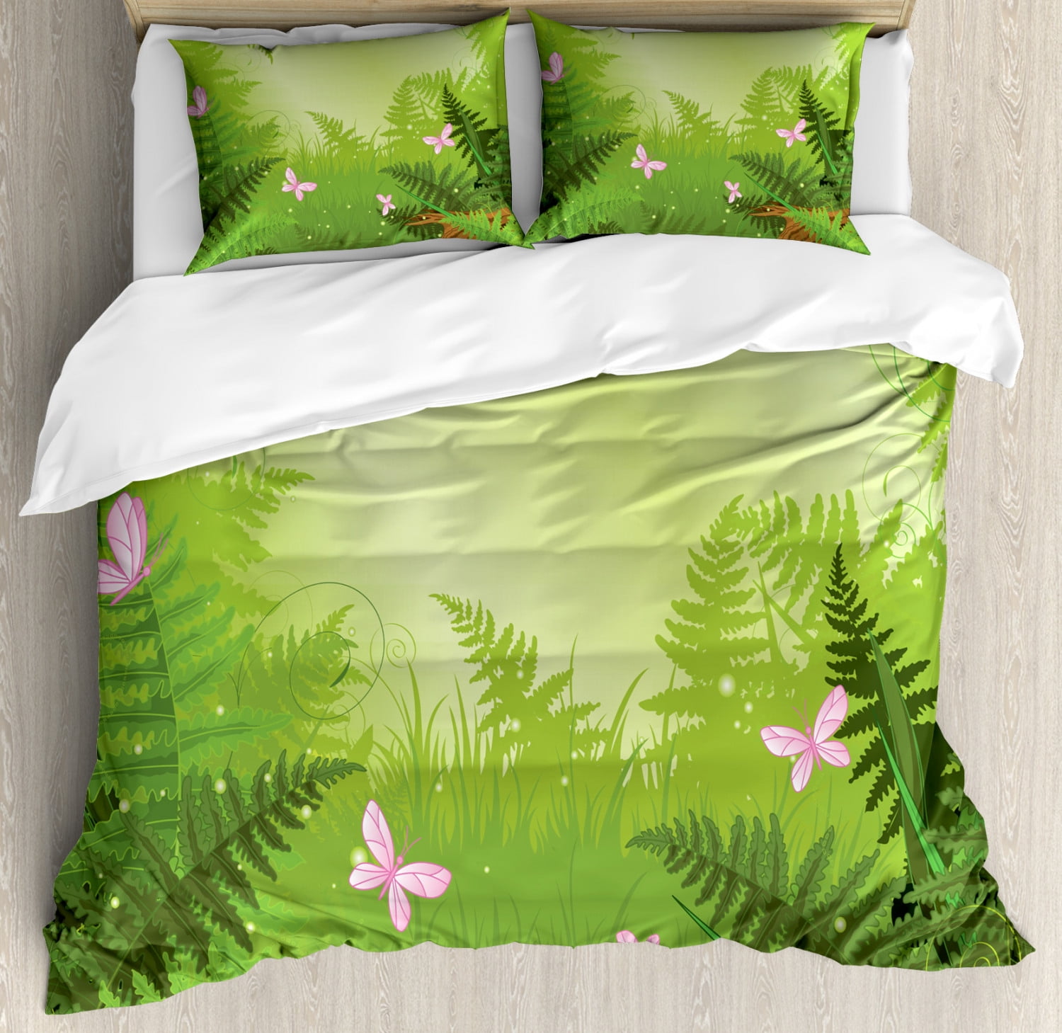 Forest Duvet Cover Set King Size, Magical Landscape with Pink