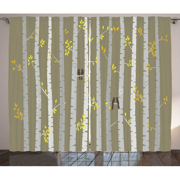 Aspen Tree Curtains 2 Panels Set, Birch Autumn Leaves Artsy Woods with