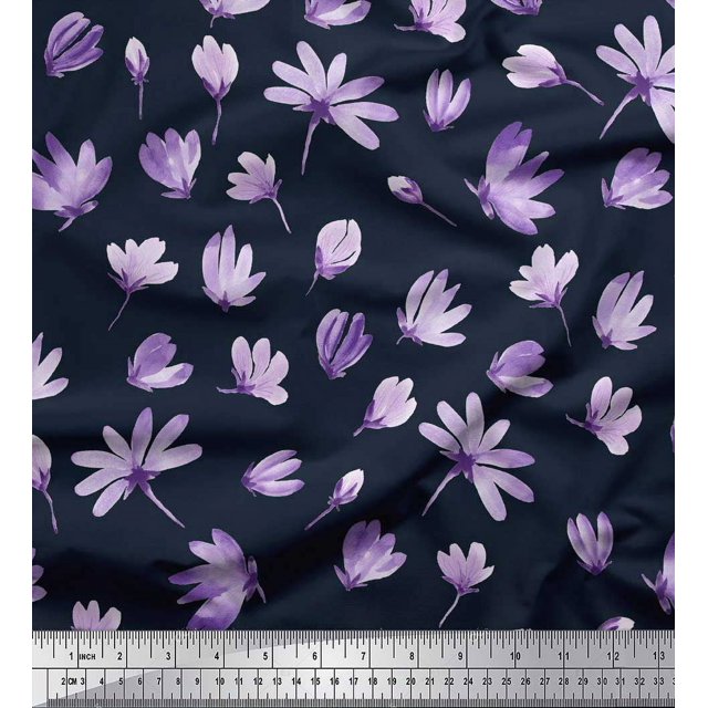 Soimoi Poly Georgette Fabric Artistic Flower Print Sewing Fabric Yard 42 Inch Wide