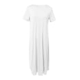 thumbnail image 4 of Outfmvch Plus Size Summer Dresses White Dress Plus Size Solid Color O-neck Short Sleeve Long Skirt Dress Womens Dresses White XL, 4 of 5