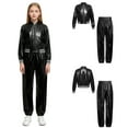 thumbnail image 3 of iiniim Boys Girls Hip Hop Modern Dance Outfit Shiny Metallic Long Sleeve Jacket and Pants Set Tracksuit Black 6, 3 of 6