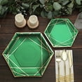 thumbnail image 4 of Balsa Circle 25 Hunter Emerald Green 7" Hexagon Disposable Salad Paper Plates Gold Trim Wedding Party, 4 of 8
