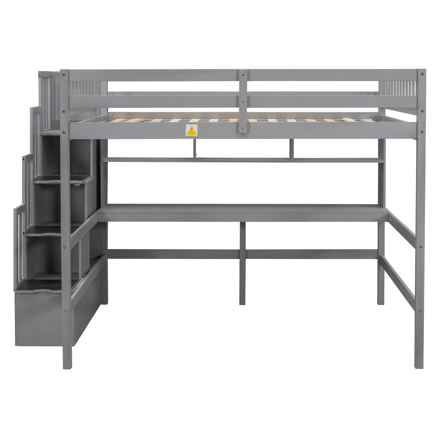 Asteroutdoor Full-Over-Full Bunk Bed with Twin Trundle, Storage Drawers, Desk, USB Outlets, Gray, 94.9 in x 54.1 in x 65.4 in