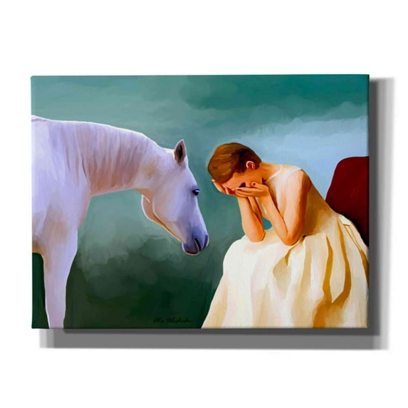 Epic Graffiti 'Sad Girl And Horse' by Ata Alishahi, Giclee Canvas Wall Art, 16"x12"