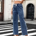 thumbnail image 4 of Miluxas Women's Pull On Straight Leg Casual Drawstring Jeans Loose Fit High Waisted Denim Pants with Pockets Perfecf for Daily Wear Dark Blue, 4 of 8