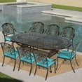 thumbnail image 7 of VIVIJASON 9-Piece Outdoor Furniture Dining Set, All-Weather Cast Aluminum Patio Conversation Set, Include 8 Cushioned Chairs and an Oval Table with Umbrella Hole for Lawn Backyard, Ocean Blue Cushion, 7 of 7