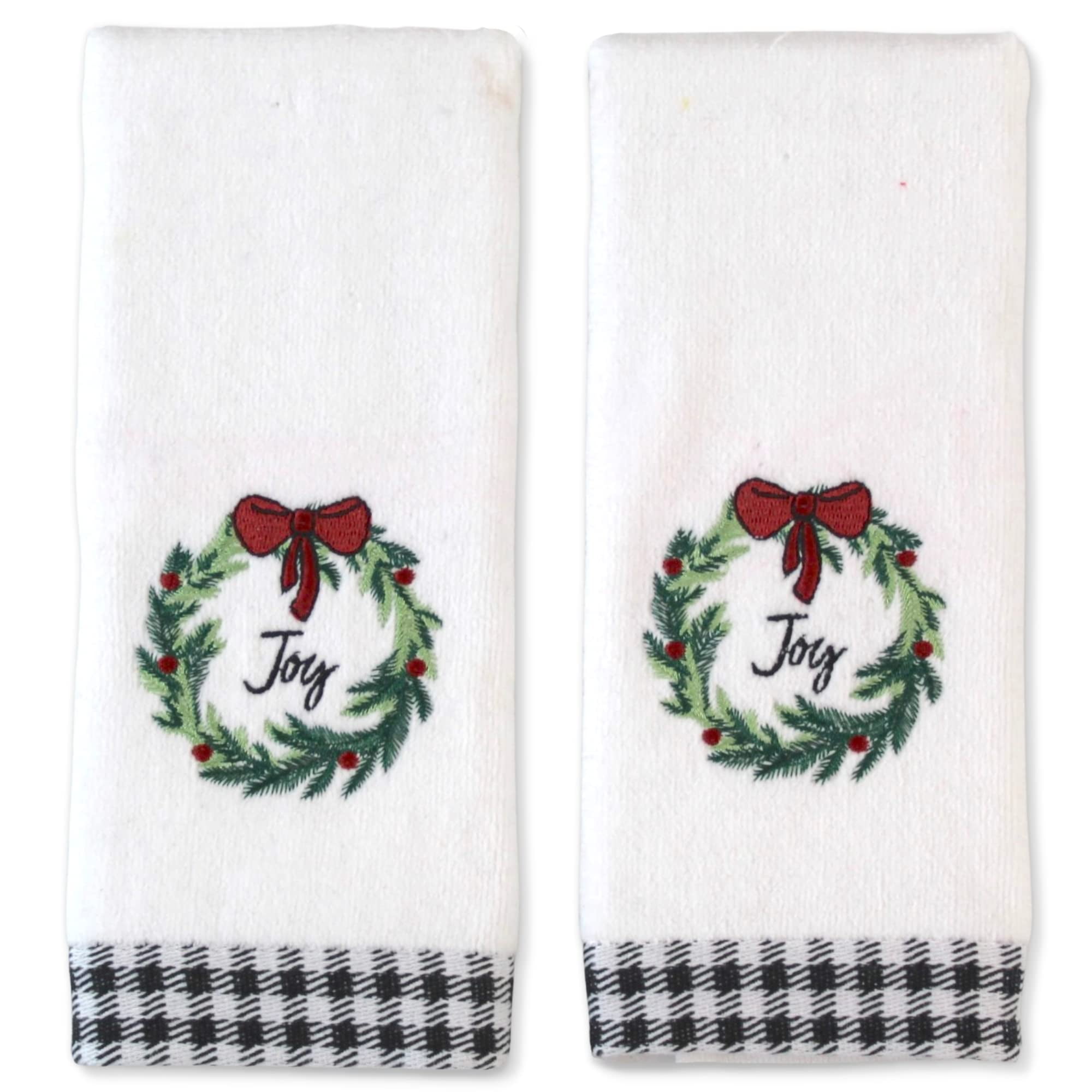 Holiday Christmas Fingertip Towel Set Country Wreath Embroidery on
