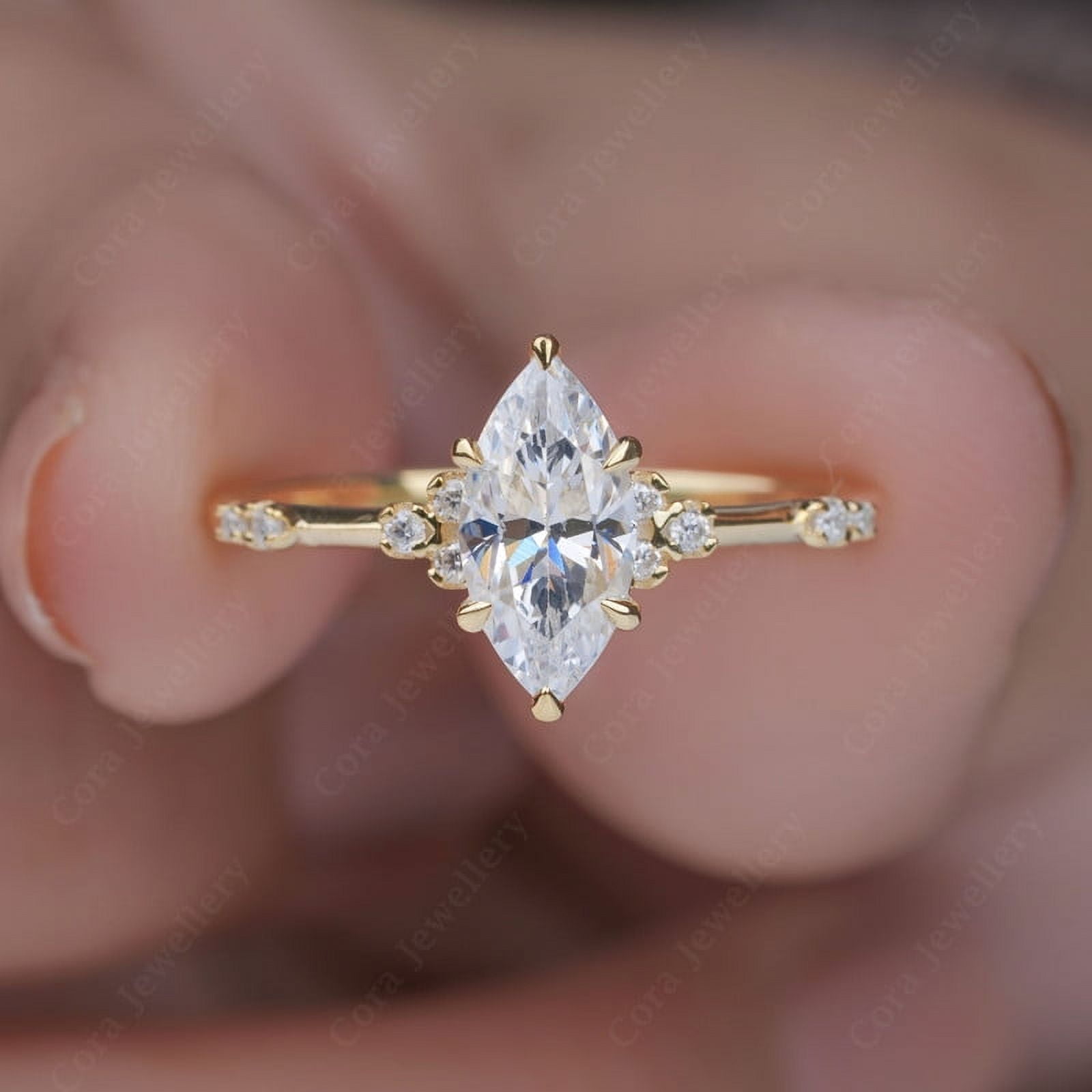 Cora Jewellery Art Deco 1.0CT Marquise Cut Engagement Ring for Women, 10K Yellow Gold, 5 US