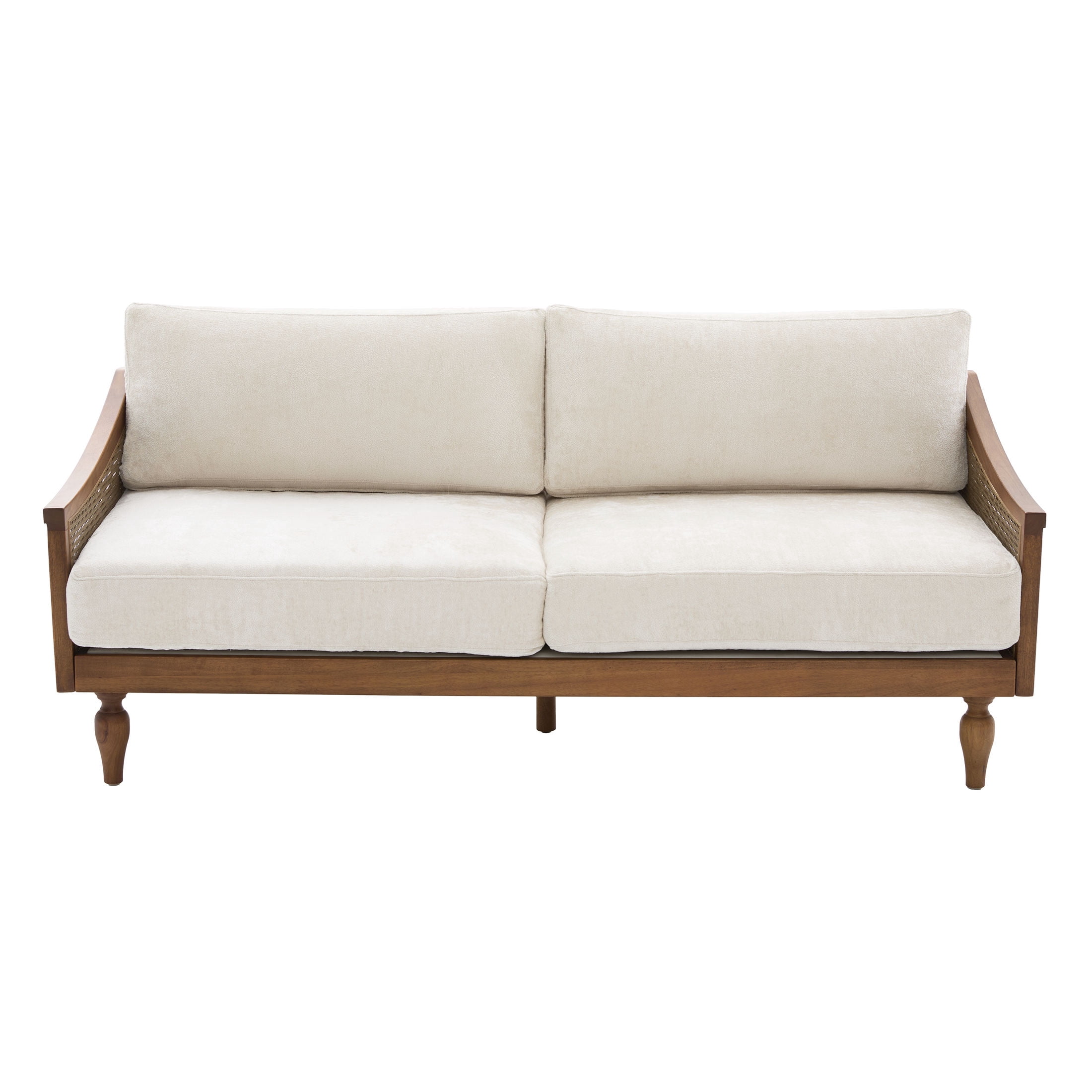 Christopher Knight Home Mid-Century 70.9" 3-Seater Sofa with Rattan Armrests, Wooden Frame, Walnut