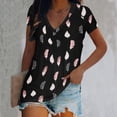 thumbnail image 2 of Blusa de camiseta con estampado de cuello en V de manga corta informal de verano a la moda para mujer Pompotops qwe24573, 2 of 5