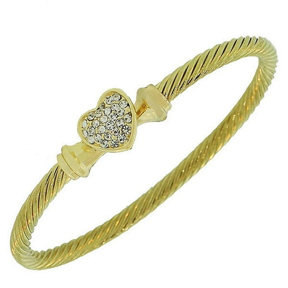 Fashion Alloy Twisted Cable Love Heart Bracelet, Yellow Gold-Tone White