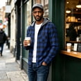 thumbnail image 4 of UDAUDU Men's Flannel Hoodie Shirts Plaid Casual Button Down Long Sleeve Lightweight Hooded Fall Winter Fashion Shirt with Pockets Blue M, 4 of 4